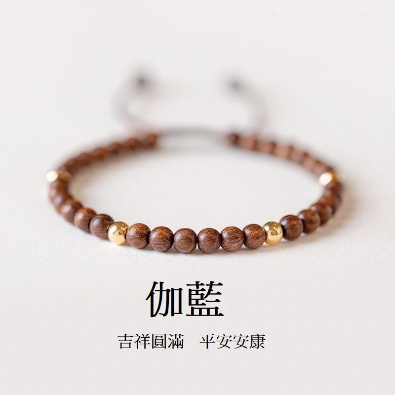 🔥現貨🔥【伽藍】４ＭＭ金絲檀木佛珠鍍１４Ｋ金珠手鏈手工飾品小禮物招財轉運珠女復古聖誕節情人節情侶【飾品批發】