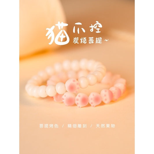 🔥現貨🔥櫻花粉貓爪貓咪菩提根手鍊女白玉菩提子繞指柔學生手持菩提手串
