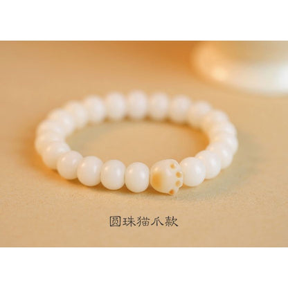 🔥現貨🔥炭燒【貓爪貓咪菩提根】手鍊女天然白玉菩提子繞指柔文玩手持菩提手串【飾品批發】