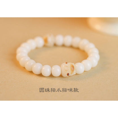 🔥現貨🔥炭燒【貓爪貓咪菩提根】手鍊女天然白玉菩提子繞指柔文玩手持菩提手串【飾品批發】