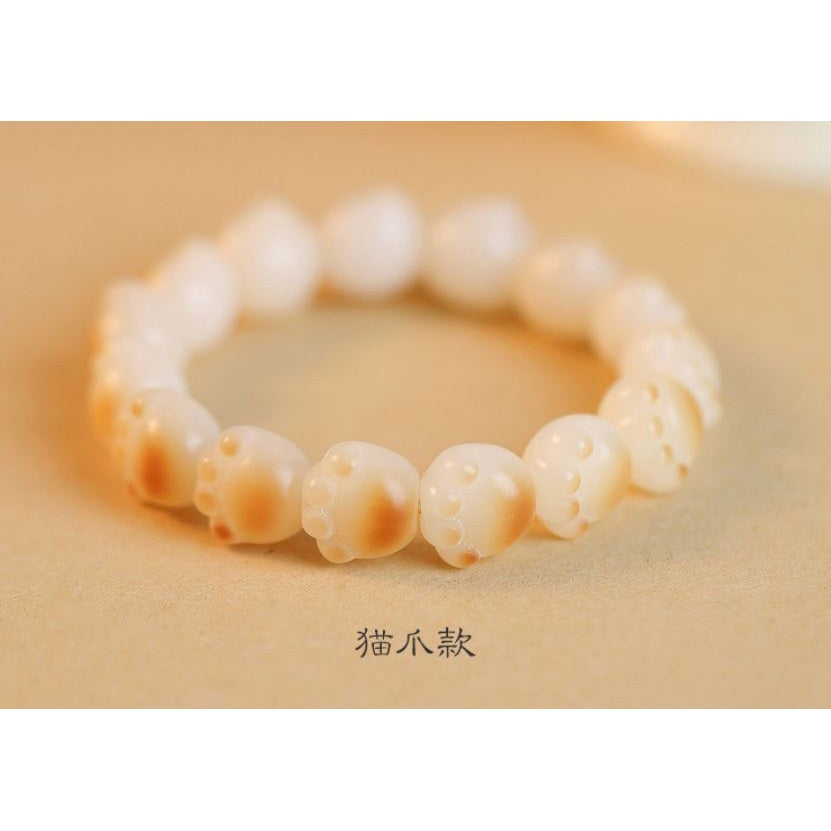 🔥現貨🔥炭燒【貓爪貓咪菩提根】手鍊女天然白玉菩提子繞指柔文玩手持菩提手串【飾品批發】