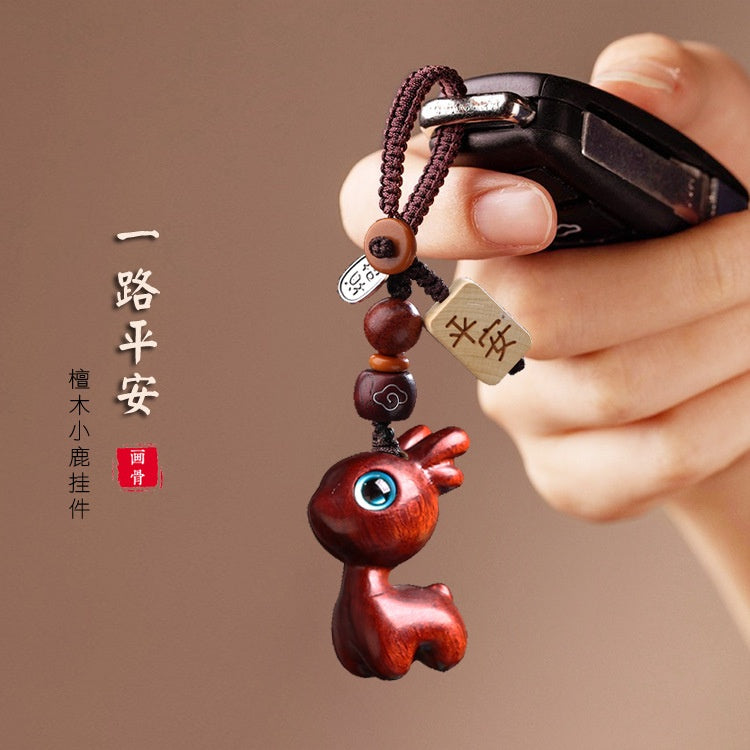 🔥現貨🔥 【一鹿發財】紫南宮過爐一路發財一路平安檀木小鹿汽車鑰匙扣挂件男女可愛手機情侶聖誕節