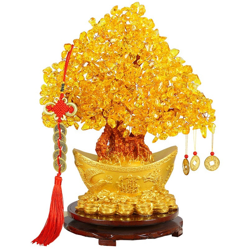 🔥🔥現貨🔥🔥黃水晶招財樹搖錢樹擺件發財樹家居創意酒櫃家裝飾品「飾品批發」