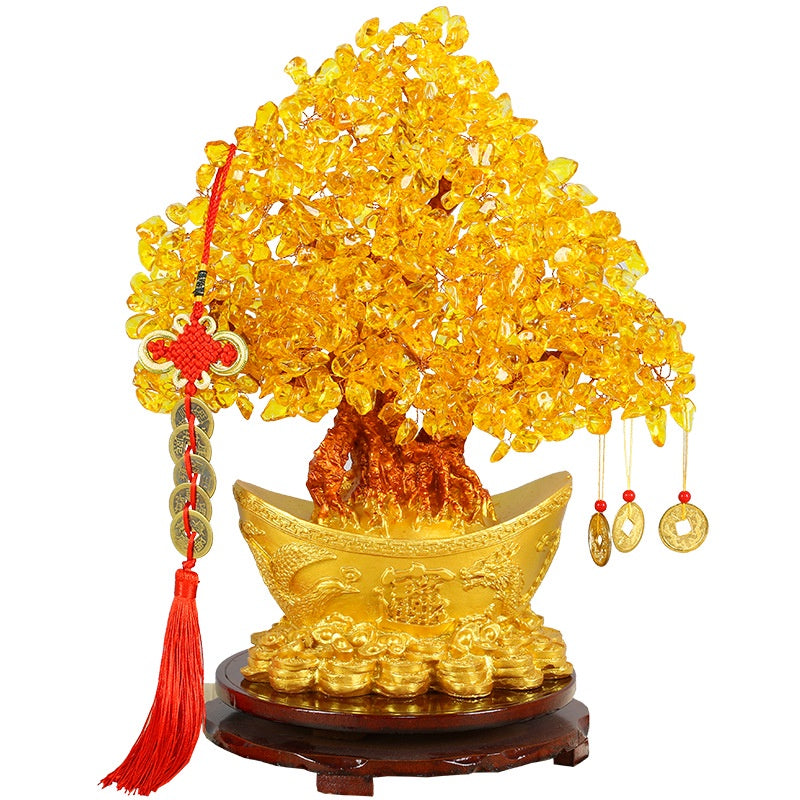 🔥🔥現貨🔥🔥黃水晶招財樹搖錢樹擺件發財樹家居創意酒櫃家裝飾品「飾品批發」