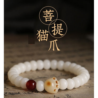 🔥現貨🔥【菩提貓爪】天然白玉菩提根手串女風化貓爪炭燒小可愛民族風小清新小眾手鍊女"飾品批發"