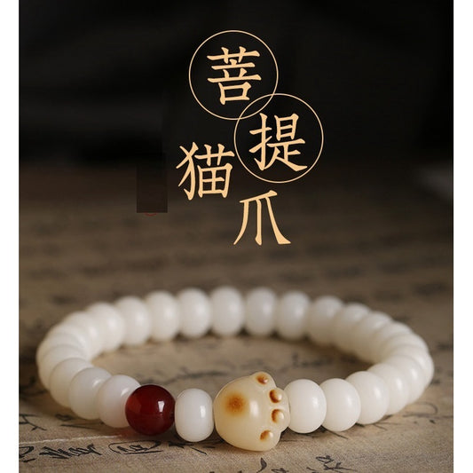 🔥現貨🔥【菩提貓爪】天然白玉菩提根手串女風化貓爪炭燒小可愛民族風小清新小眾手鍊女"飾品批發"