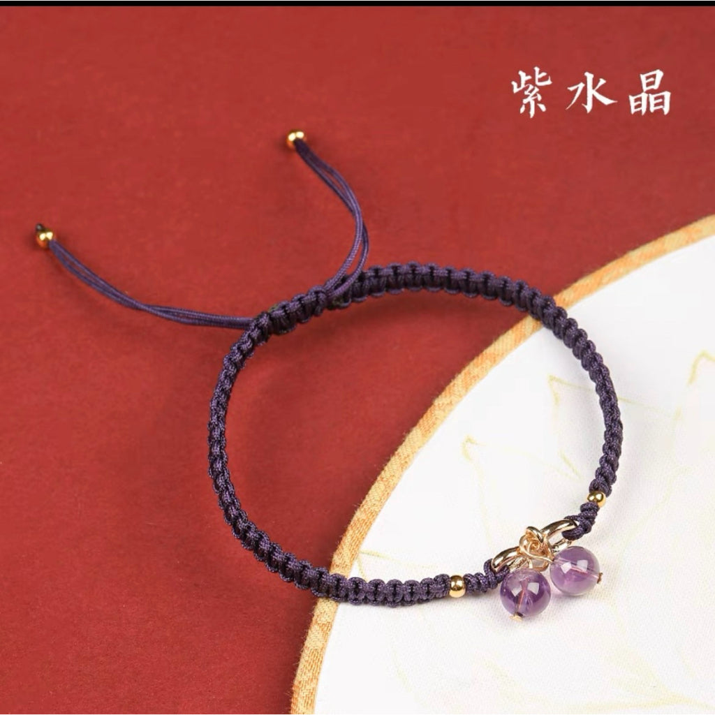 🔥現貨🔥無限招財／貴人８ｍｍ天然草莓晶櫻桃編繩手鍊女桃花石人緣小眾設計水晶招桃花手繩編織繩【開運堂】