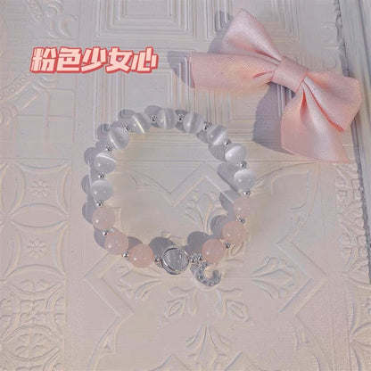 🔥現貨🔥８ｍｍ天然粉晶 貓眼石手鍊女生招桃花小眾設計送閨蜜飾物少女心轉運珠聖誕節情人節生日禮物閨蜜情侶