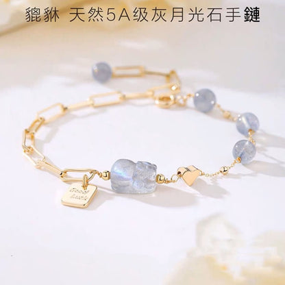 🔥現貨🔥６ｍｍ天然灰月光石貔貅手鍊女轉運招財水晶手串INS小眾設計感生日禮物【開運堂】