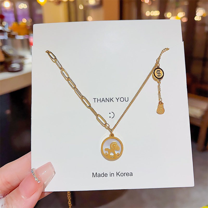 🔥現貨🔥日韓輕奢鈦鋼吊墜項鍊女小眾設計感鎖骨鏈百搭項鍊【開運堂】
