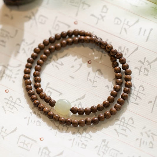 🔥現貨🔥 【金絲檀木４ｍｍ】纖細佛珠手鍊簡約和田玉古風小清新仙氣檀木手串文藝女款聖誕節生日禮物情侶情人節