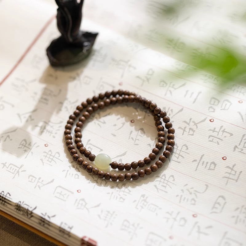 🔥現貨🔥 【金絲檀木４ｍｍ】纖細佛珠手鍊簡約和田玉古風小清新仙氣檀木手串文藝女款聖誕節生日禮物情侶情人節