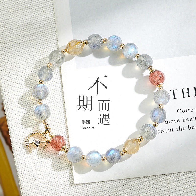 🔥現貨🔥 【不期而遇】天然水晶手鍊女學生草莓晶灰月光手串飾品送閨蜜生日禮物聖誕節禮物情人節禮物