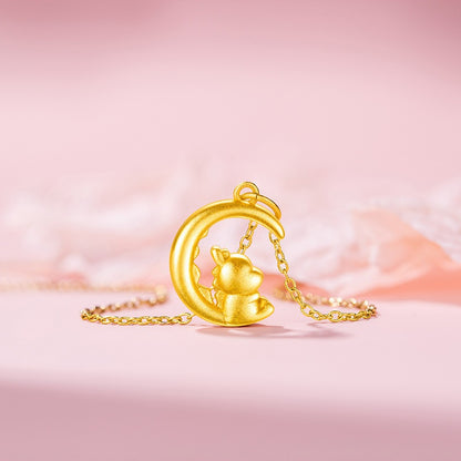 現貨輕奢氣質望月萌龍項鍊女本命年龍年設計感鈦鋼鎖骨鏈【開運堂】