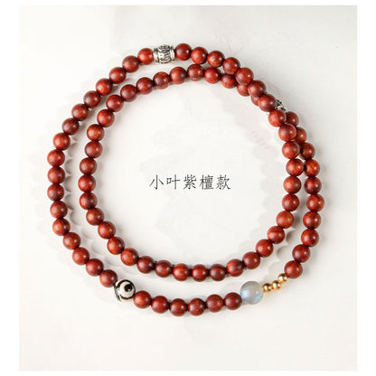 現貨6mm紫檀木+天然灰月光多圈復古手串新中式國潮綠檀串珠手鍊天珠灰月光手飾"開運堂水晶專賣"
