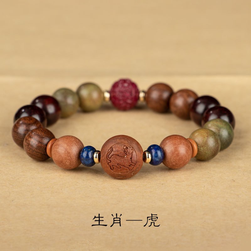現貨2024解太歲紫南宮過爐3月7日龍牛兔羊狗中國風十二生肖綠檀木手串龍生肖手鍊硃砂轉運珠男女情侶款手鍊