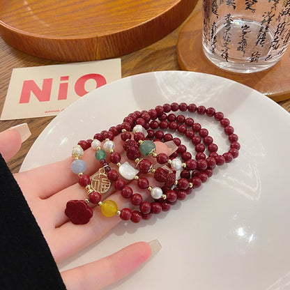 現貨復古中國風６ｍｍ硃砂手鍊女簡約設計蓮蓬手串閨蜜姊妹生日禮物"開運堂" 80256