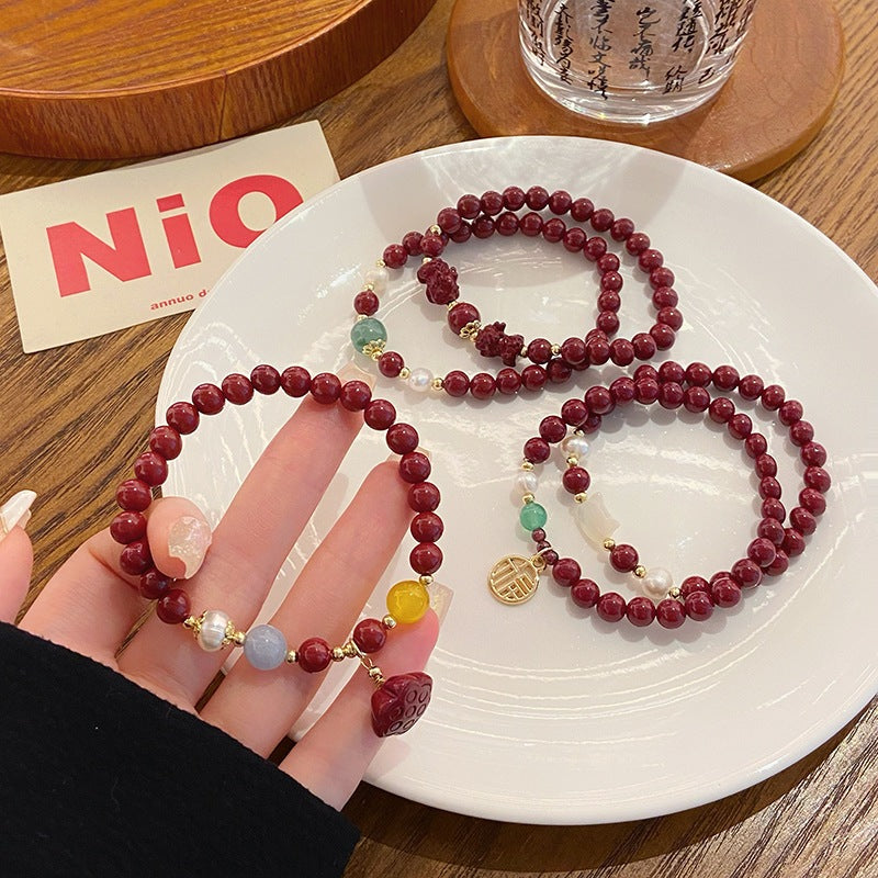 現貨復古中國風６ｍｍ硃砂手鍊女簡約設計蓮蓬手串閨蜜姊妹生日禮物"開運堂" 80256