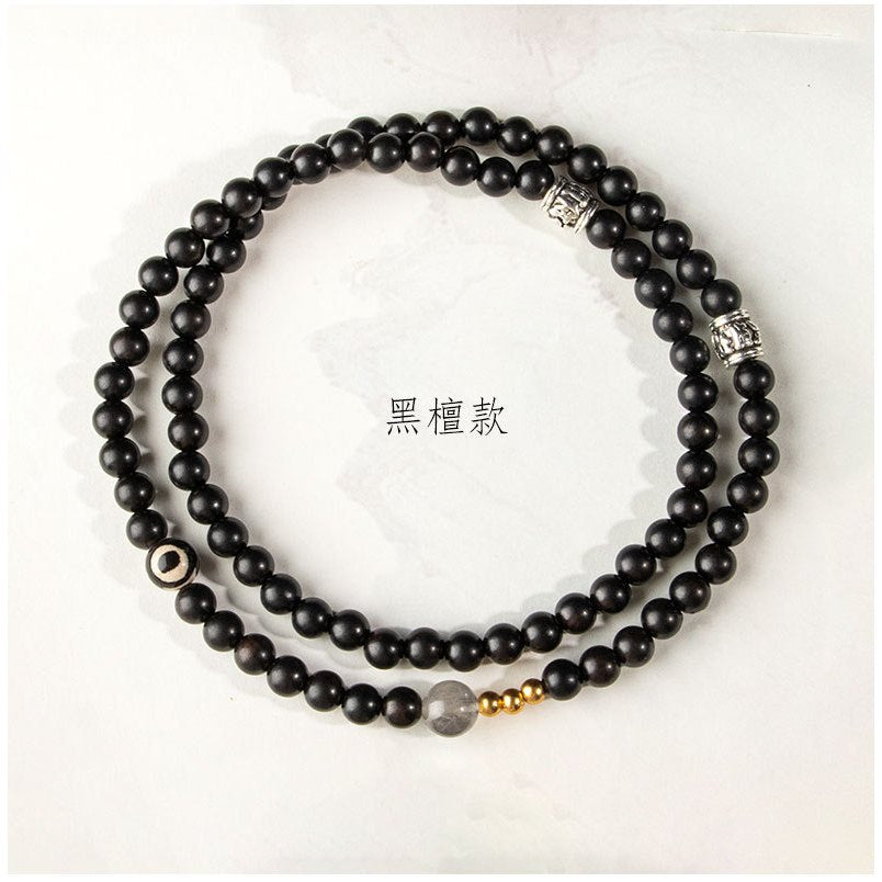 現貨6mm紫檀木+天然灰月光多圈復古手串新中式國潮綠檀串珠手鍊天珠灰月光手飾"開運堂水晶專賣"