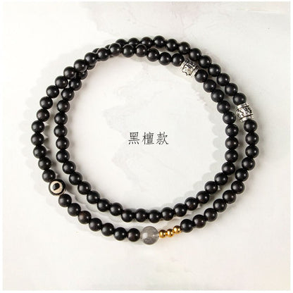 現貨6mm紫檀木+天然灰月光多圈復古手串新中式國潮綠檀串珠手鍊天珠灰月光手飾"開運堂水晶專賣"