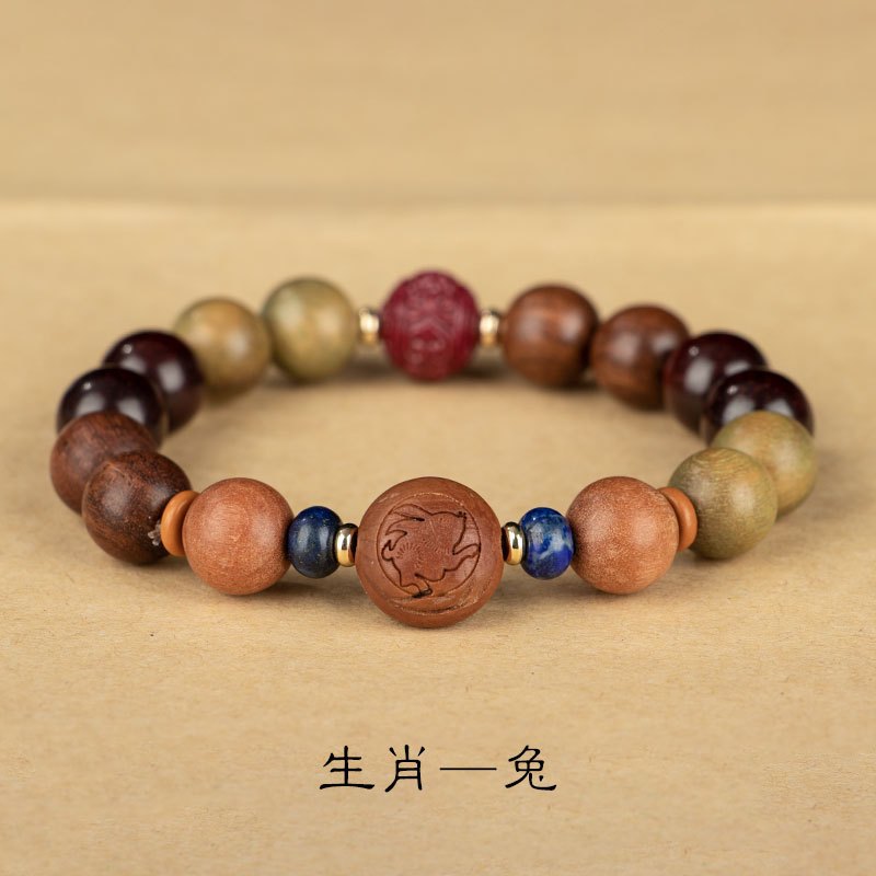 現貨2024解太歲紫南宮過爐3月7日龍牛兔羊狗中國風十二生肖綠檀木手串龍生肖手鍊硃砂轉運珠男女情侶款手鍊