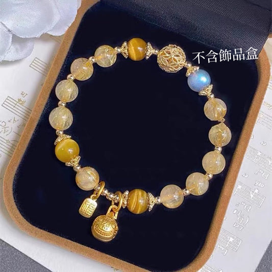 現貨天然8mm金髮晶水晶月光石手鍊吞金獸黃髮晶手串【開運堂】