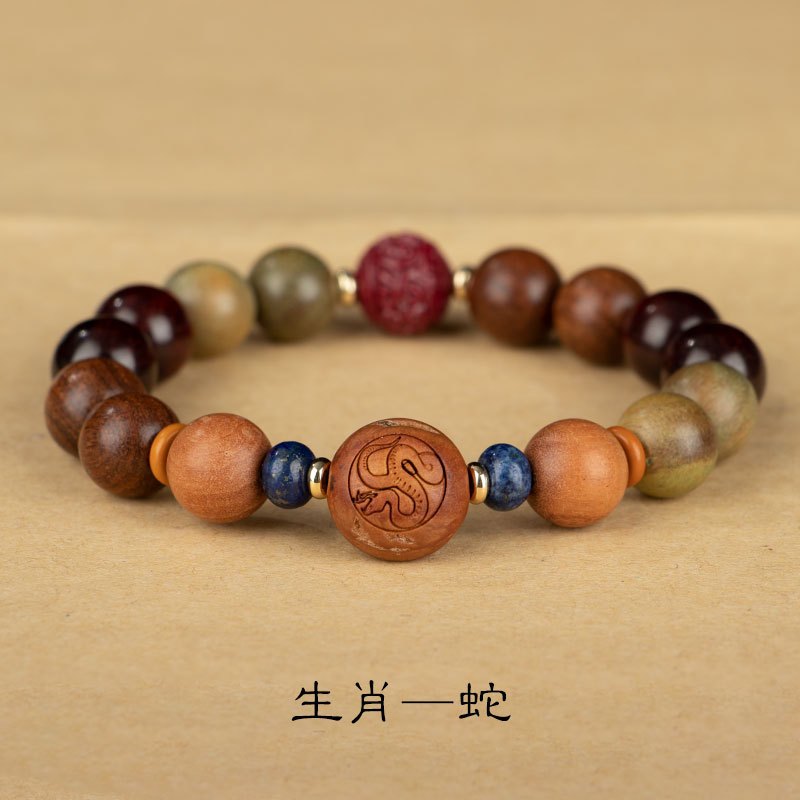 現貨2024解太歲紫南宮過爐3月7日龍牛兔羊狗中國風十二生肖綠檀木手串龍生肖手鍊硃砂轉運珠男女情侶款手鍊