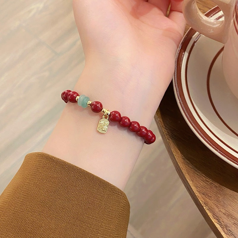 現貨復古中國風６ｍｍ硃砂手鍊女簡約設計蓮蓬手串閨蜜姊妹生日禮物"開運堂" 80256
