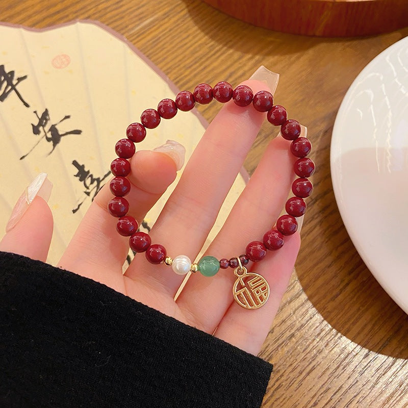 現貨復古中國風６ｍｍ硃砂手鍊女簡約設計蓮蓬手串閨蜜姊妹生日禮物"開運堂" 80256
