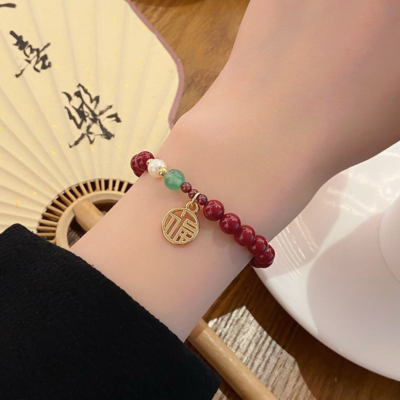現貨復古中國風６ｍｍ硃砂手鍊女簡約設計蓮蓬手串閨蜜姊妹生日禮物"開運堂" 80256