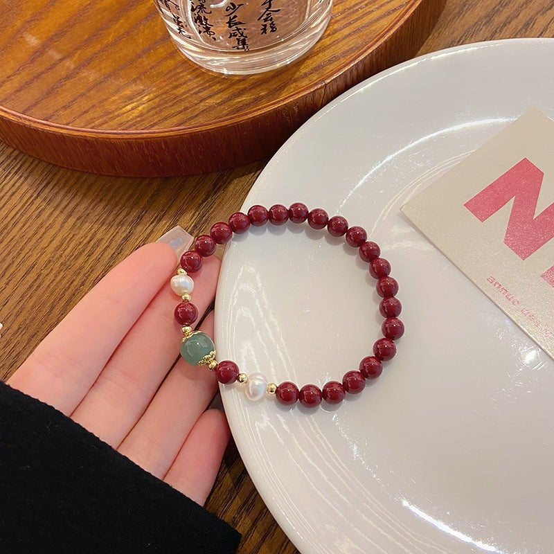 現貨復古中國風６ｍｍ硃砂手鍊女簡約設計蓮蓬手串閨蜜姊妹生日禮物"開運堂" 80256