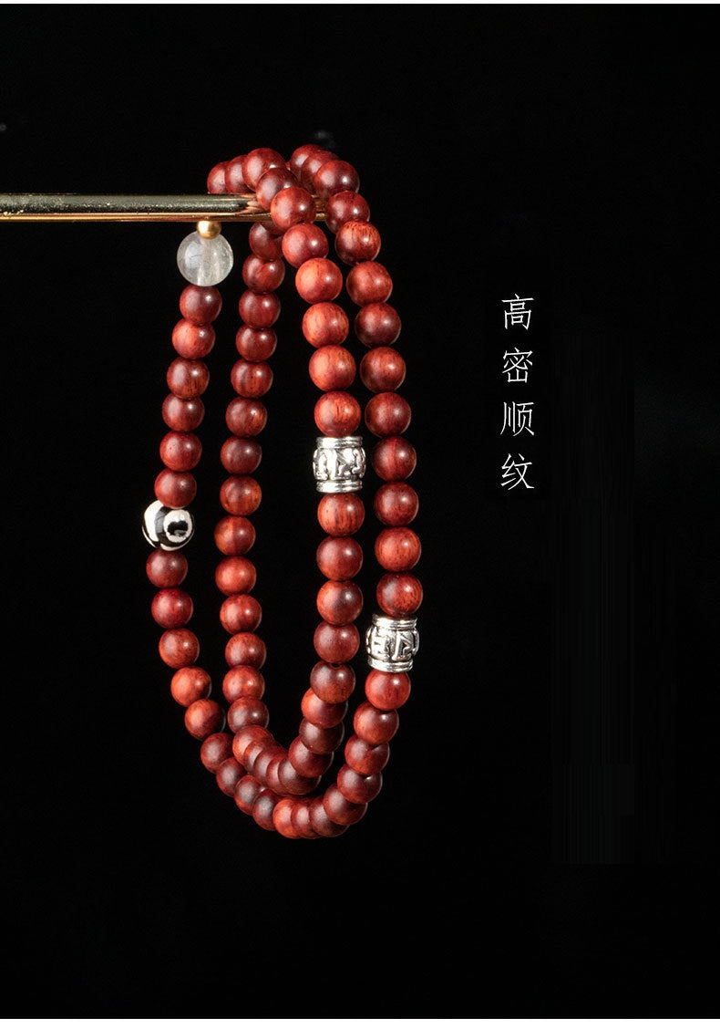 現貨6mm紫檀木+天然灰月光多圈復古手串新中式國潮綠檀串珠手鍊天珠灰月光手飾"開運堂水晶專賣"