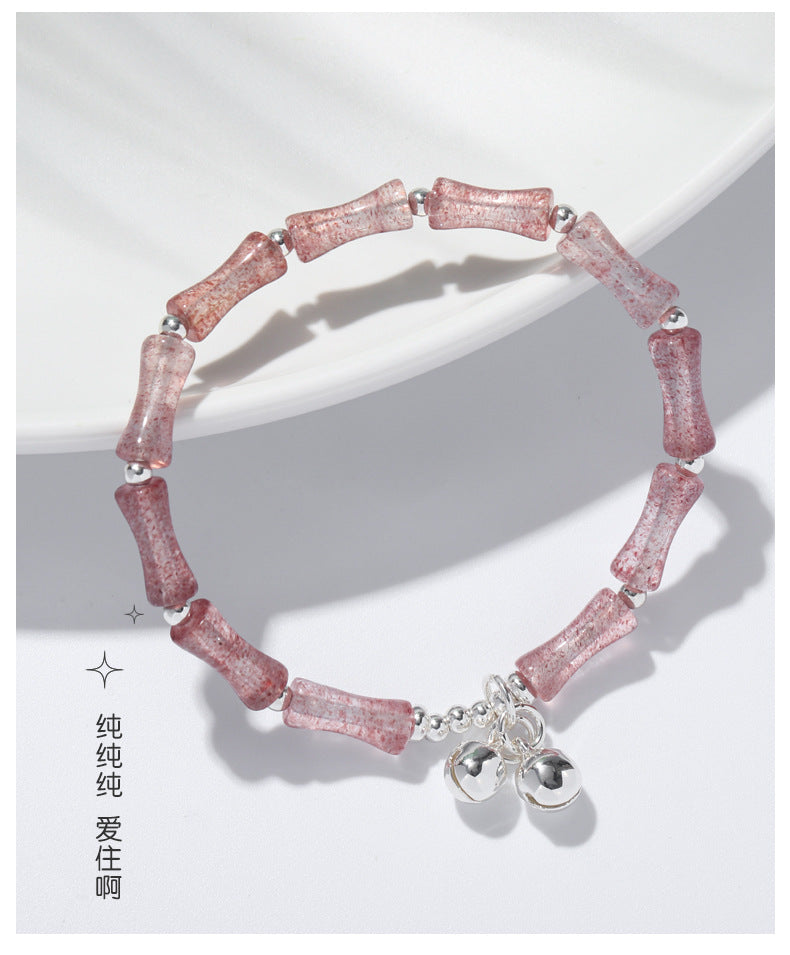 (B238329)節節高升 天然草莓晶竹節水晶手鍊女生地攤小眾輕奢飾品串珠手串(飾品批發)