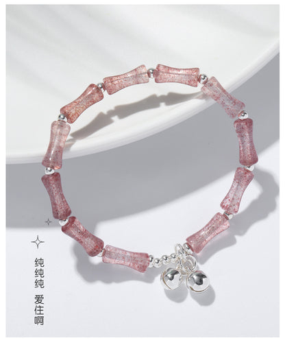 (B238329)節節高升 天然草莓晶竹節水晶手鍊女生地攤小眾輕奢飾品串珠手串(飾品批發)